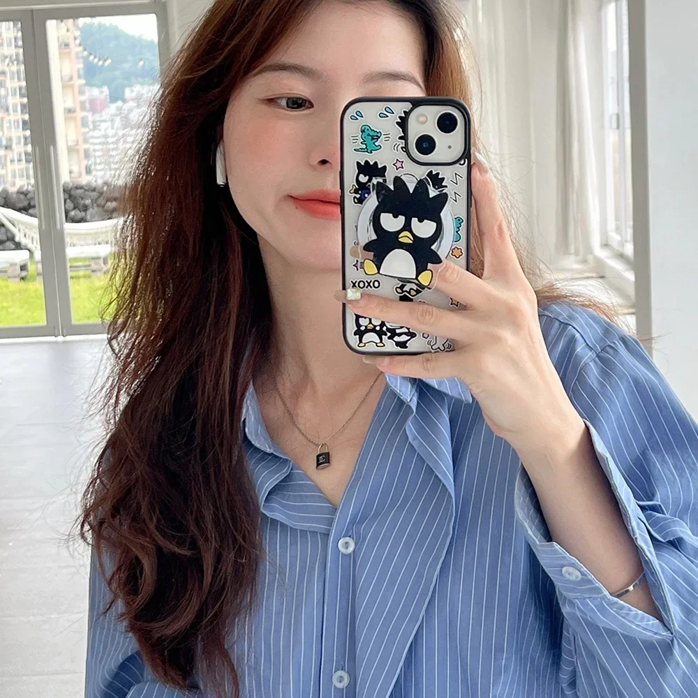 Cartoon Sanrio BadBadtz-maru for Magsafe Magnetic Bracket Phone Case for IPhone 16 15 14 13 12 11 Pro Max Anti-fall Soft Cover