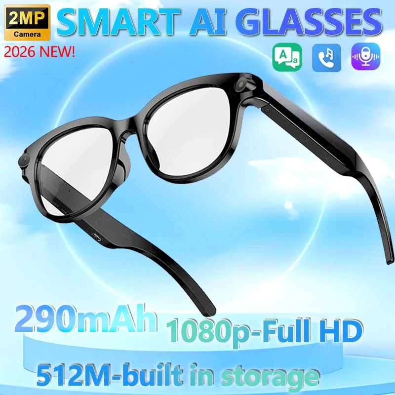 

Новые умные очки с HD-камерой 200 Вт, AI-ассистентом, распознаванием фото, записью видео, аккумулятором 290 мАч, памятью 512 МБ, для женщин и мужчин