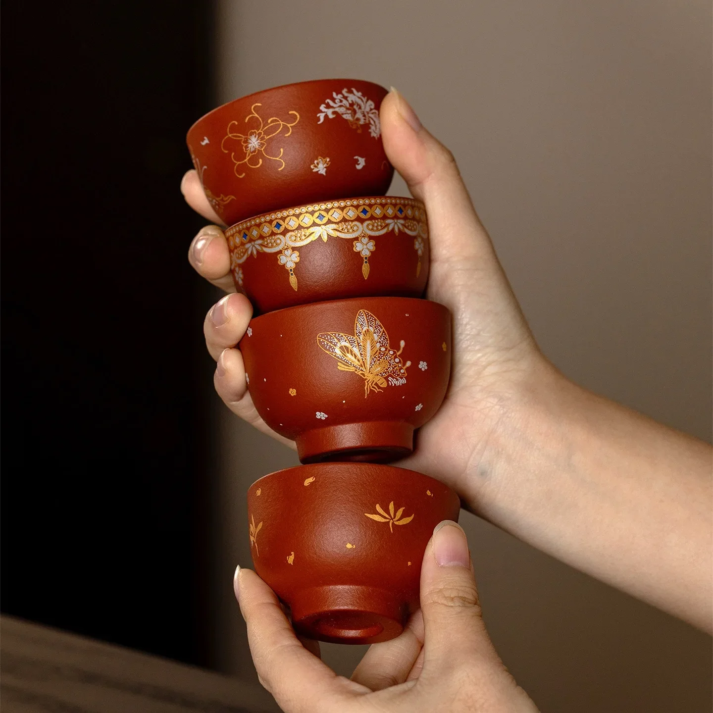 2Pcs 55ML Raw Ore Cinnabar Mud Purple Sand Teacup National Bronzing TeaCup Kung Fu TeaSet Household Tea Drinking Round Mouth Cup