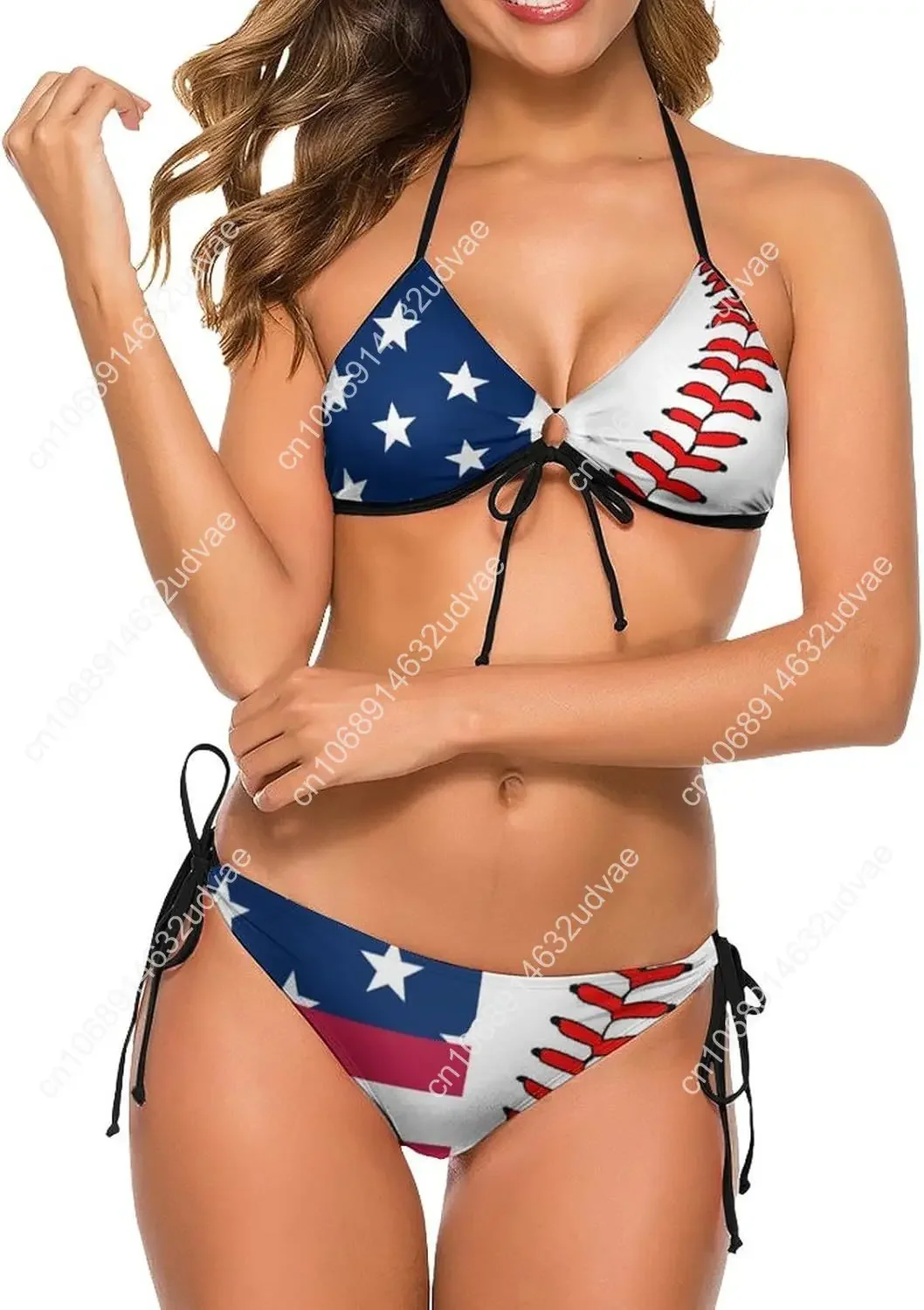 

Puerto Rico PR Flag Swimsuits Bikini Set with Bra and Strappy Triangle for Women