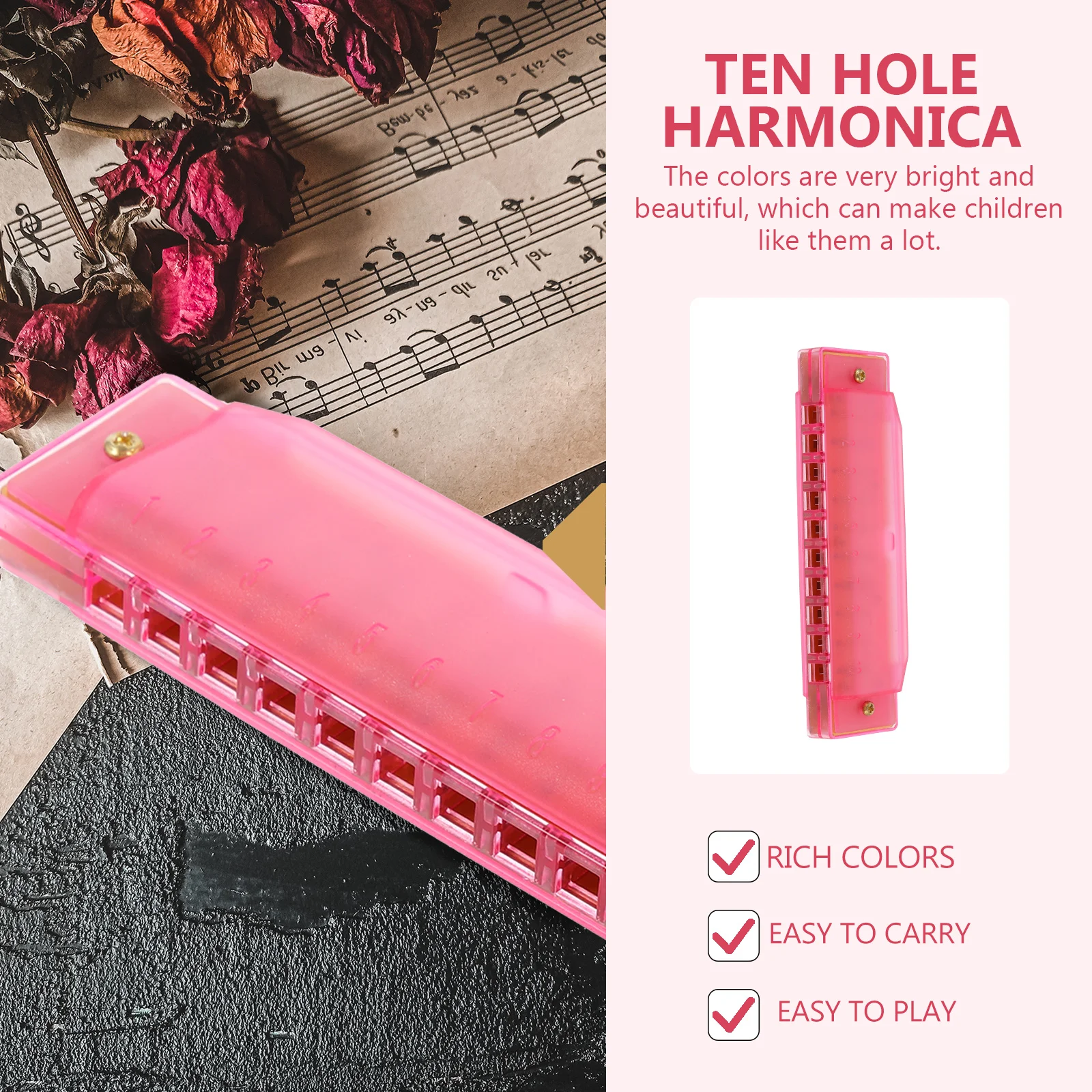 Armónica para principiantes, instrumento Musical pequeño de 10 agujeros para niños, juguete de regalo de Navidad, resina ABS, Color brillante duradero, azul