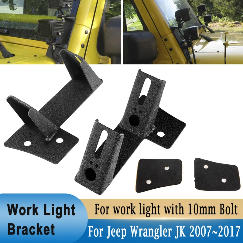 

A-pillar LED Work Light Mounts HID Driving Lamp Auxiliary Spotlight Brackets Holder 10mm Bolts For Jeep Wrangler JK 2007-2017