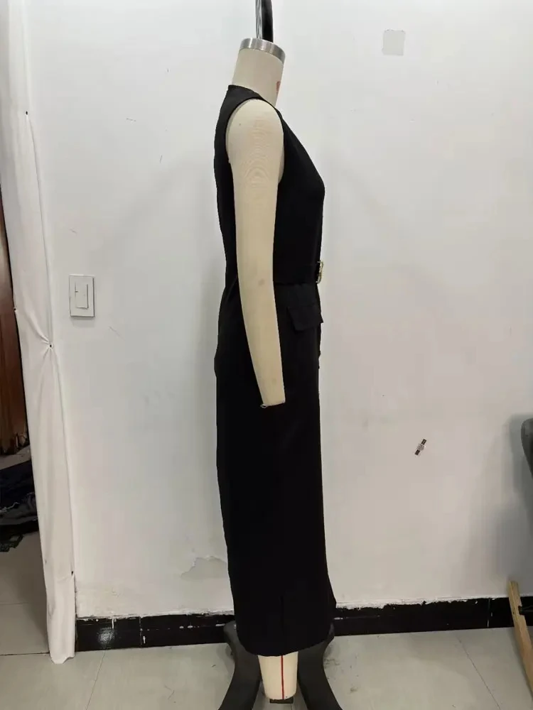 فستان أنيق للنساء لصيف 2025 بدون أكمام فساتين متوسطة الطول ضيقة واحدة الصدر فستان نسائي أنيق مع حزام فساتين نسائية