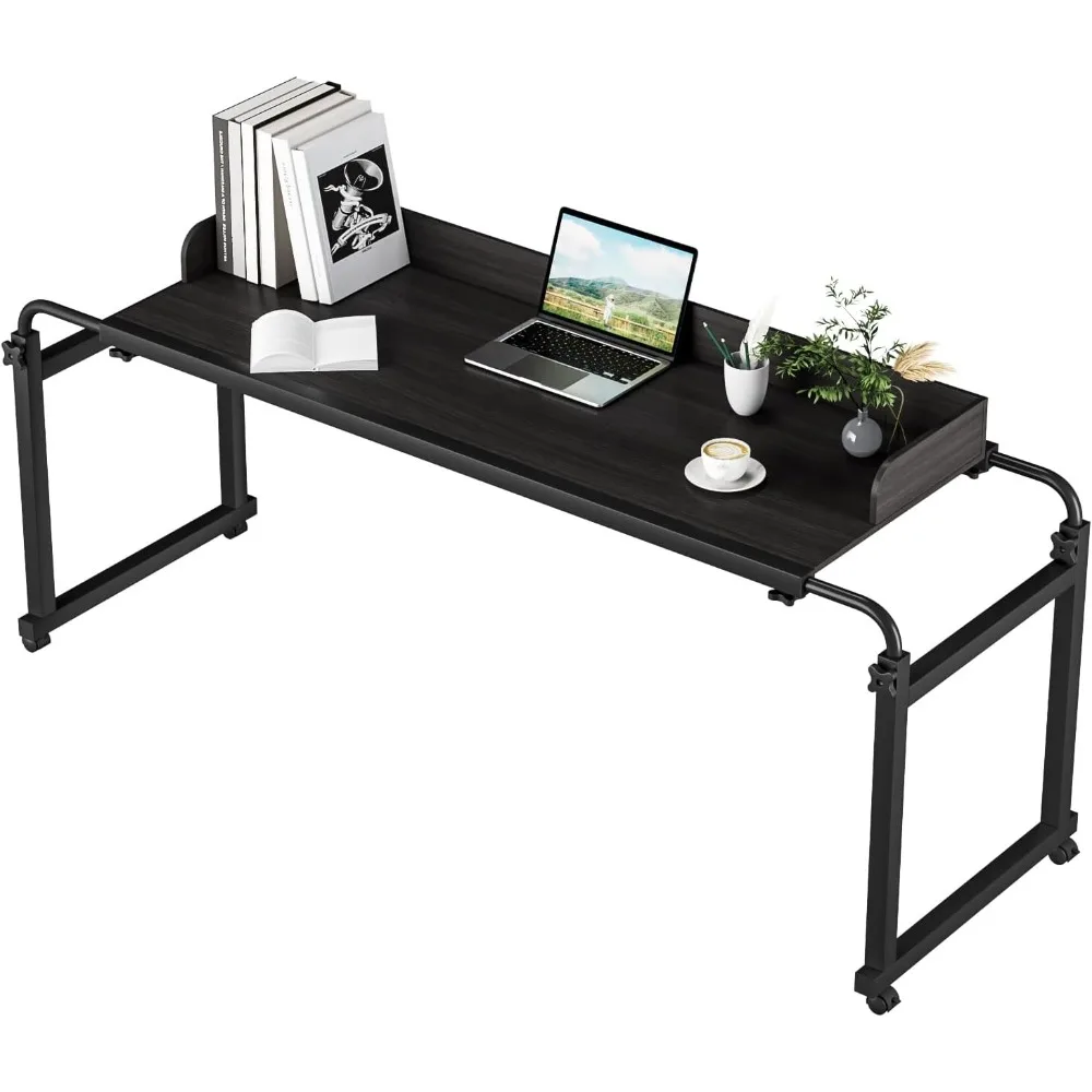 Adjustable Height Overbed Table, Rolling Overbed Bedside Desk with Raised Baffle and Spacious Desktop, Over BedTable with Wheels