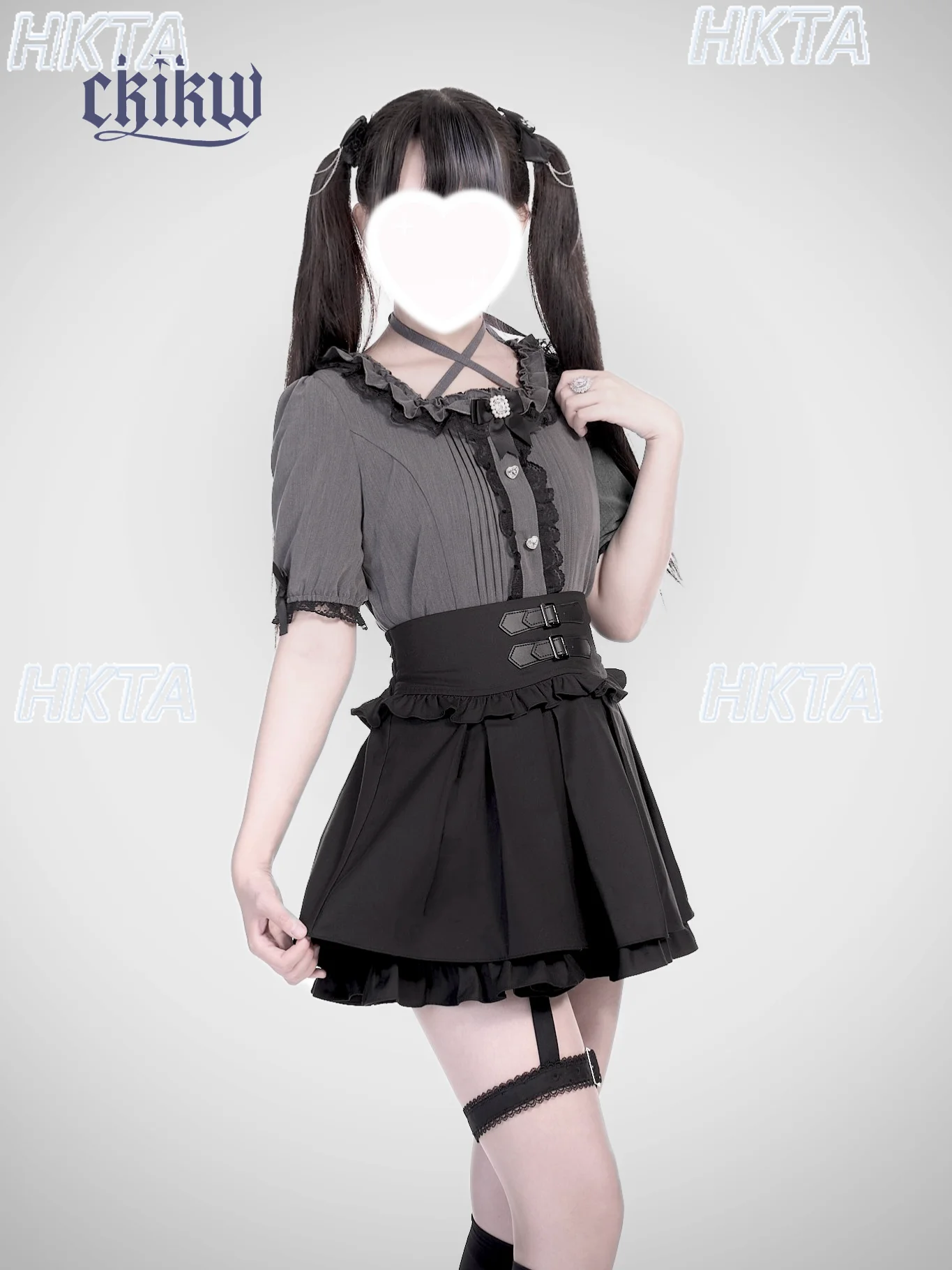 Japonês subcultura cintura fivela de couro perna anel dobrável dupla cintura alta saia preta feminina goth uma linha lolita saias curtas meninas