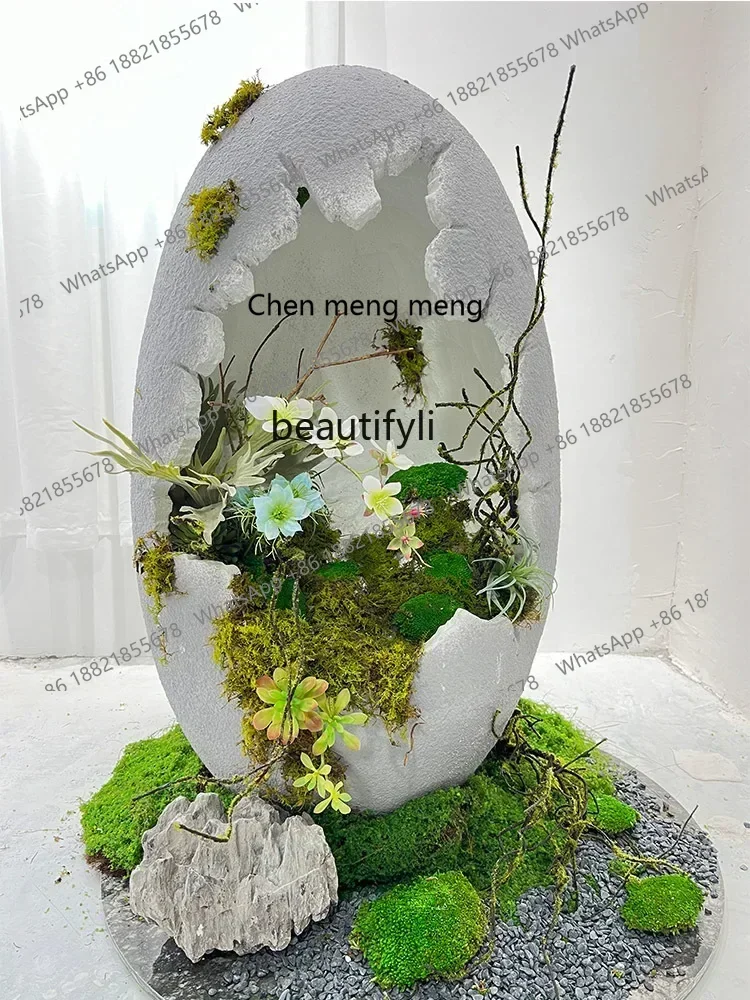 G153 Dinosaur Egg Shell Floor Ornaments Bubble Carving Hollow Vase Artificial Flower Soft Decoration Landscape