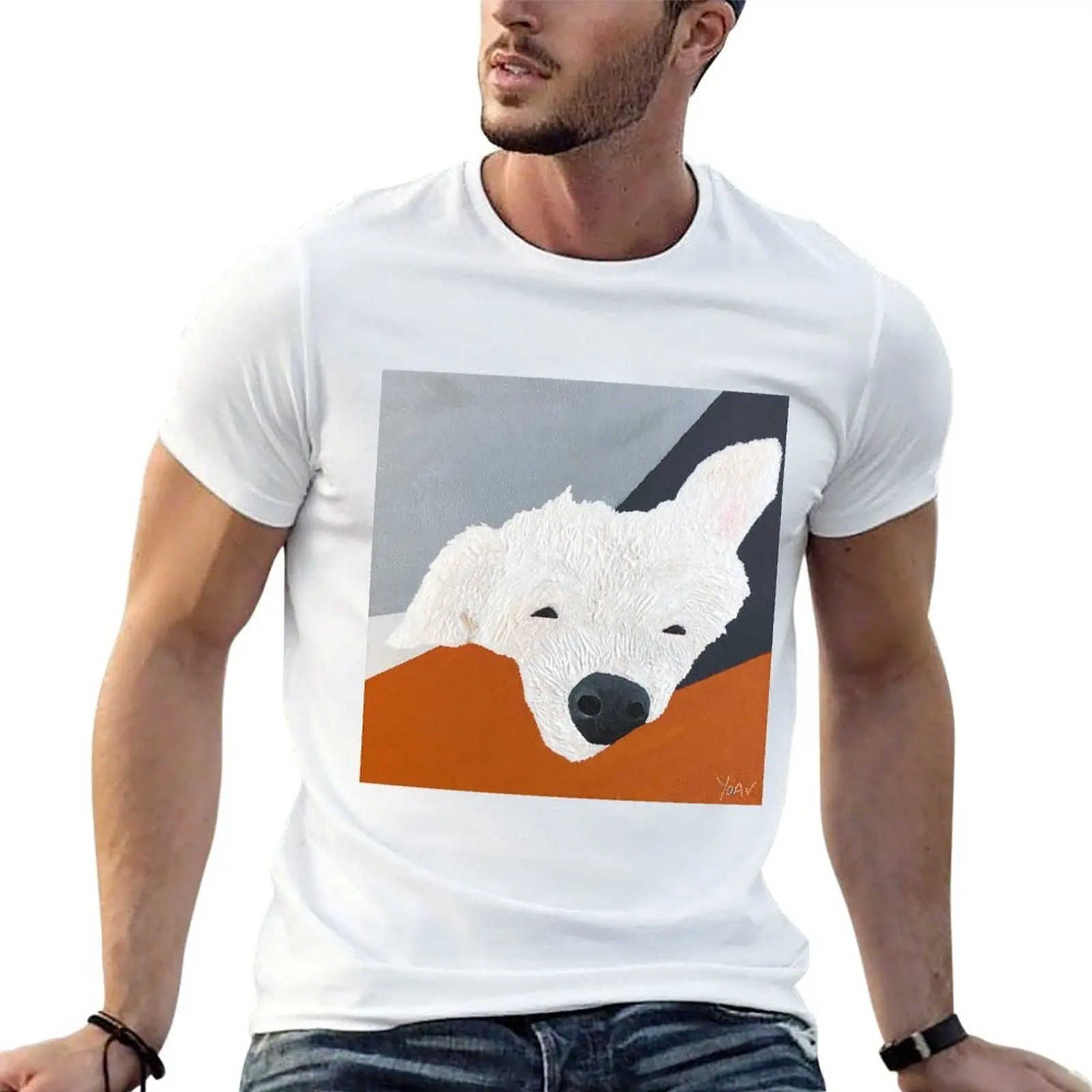 

Футболка с изображением Розы Бонго, сонная белая собака, персонализированная футболка, мужская простая футболка