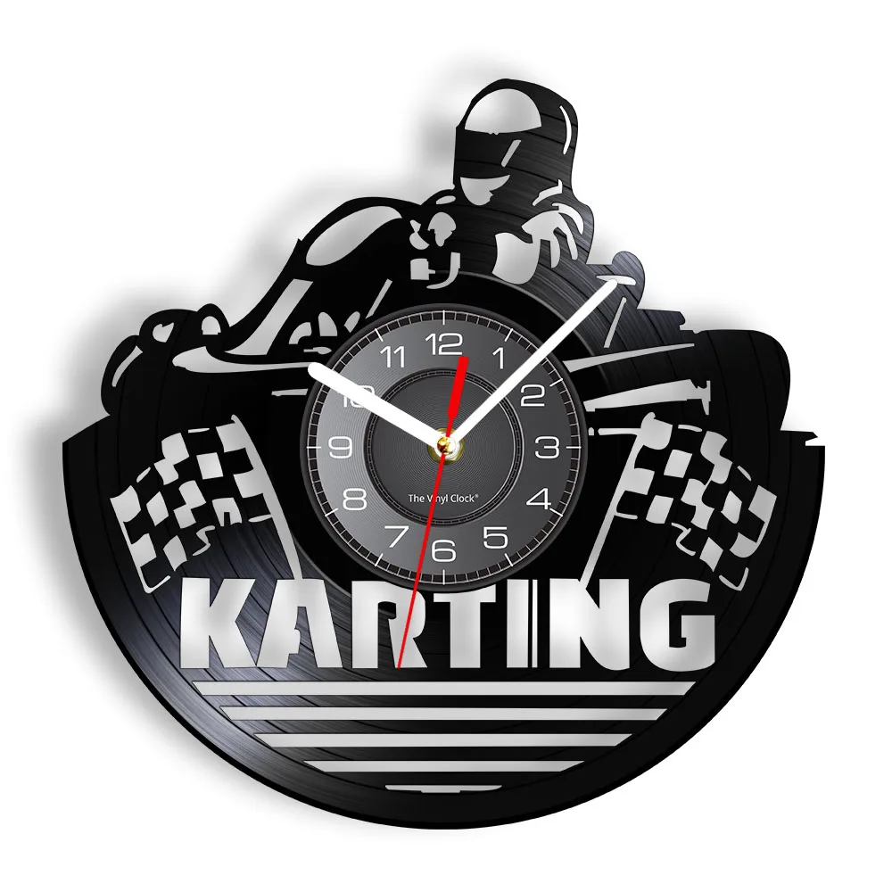 Go Kart Vintage Vinyl Record Wall Clock Modern Karting Decor Sport Time Clock Wall Watch Art Unique Gift Idea For Karting Racers