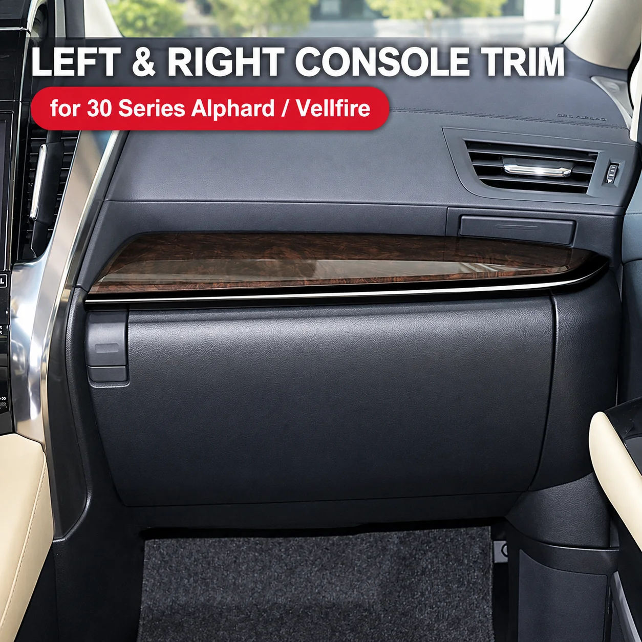 Car Center Console Trim Strips for Toyota Alphard Vellfire 30 Series RHD ABS Dashboard Cup Holder Molding 2PCS Accessories