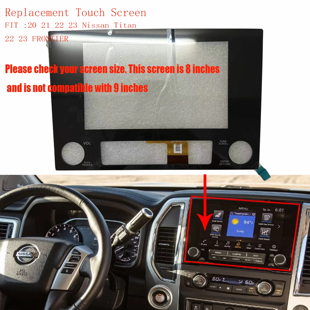 New Original Replacement Display 8inch FOR 2020-23 Nissan Titan FRONTIER OEM Touch Screen Multi Media