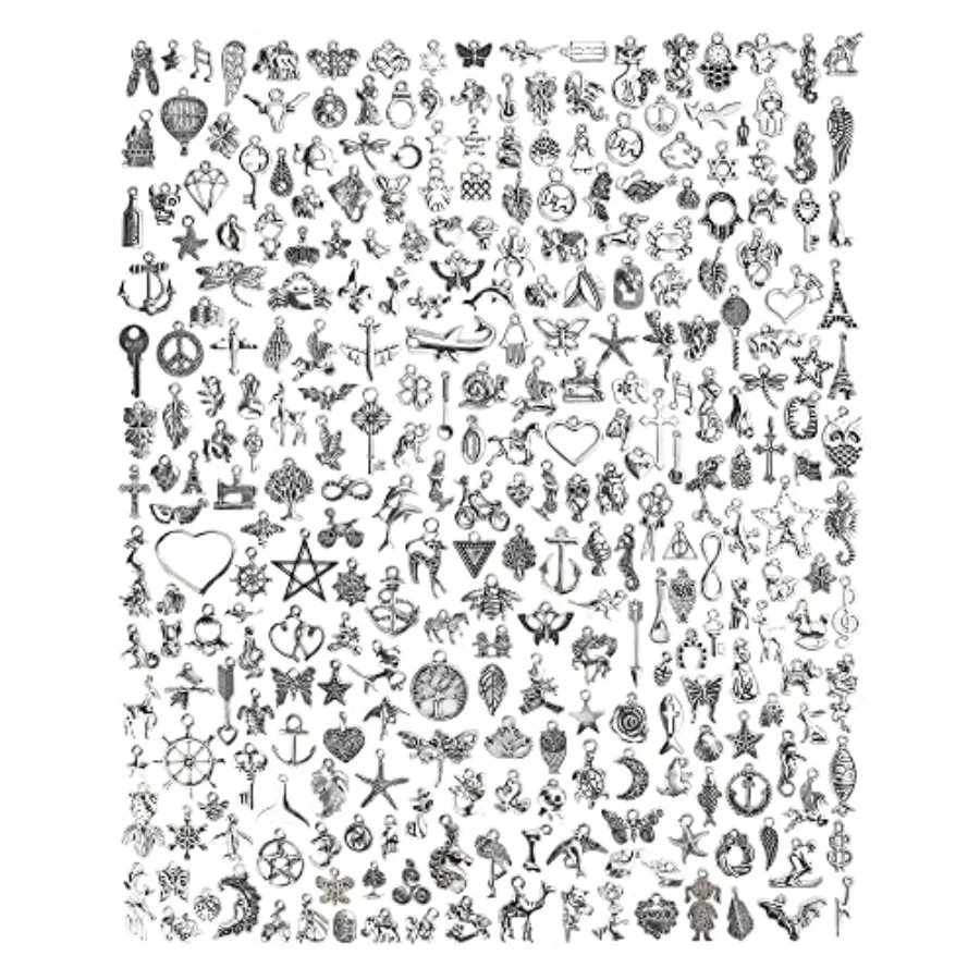 

300 PCS Wholesale Bulk Lots Jewelry Making Charms Mixed Smooth Tibetan Silver Alloy Charms Pendants DIY for Bracelet Necklace J