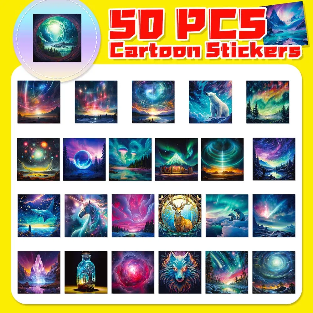 Cool Personalized Scenery Sticker Pack, Estética Variada Sticker Pack para Kid, Bagagem de viagem, Scrapbooking Decoração, Decalques Graffiti, 10 Pcs, 50Pcs