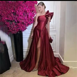 Burgundy One Shoulder Prom Dresses Long High Slit Saudi Arabia Evening Party Gowns For Women The Middle East Vestidos de noche