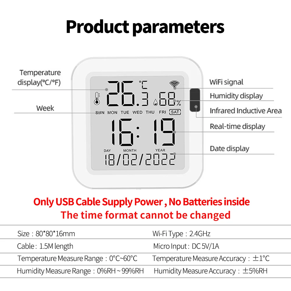 Tuya WiFi Temperature Humidity Sensor With Backlight for Smart Home APP Remote ControlWork with SmartLife Yandex Alexa view 6