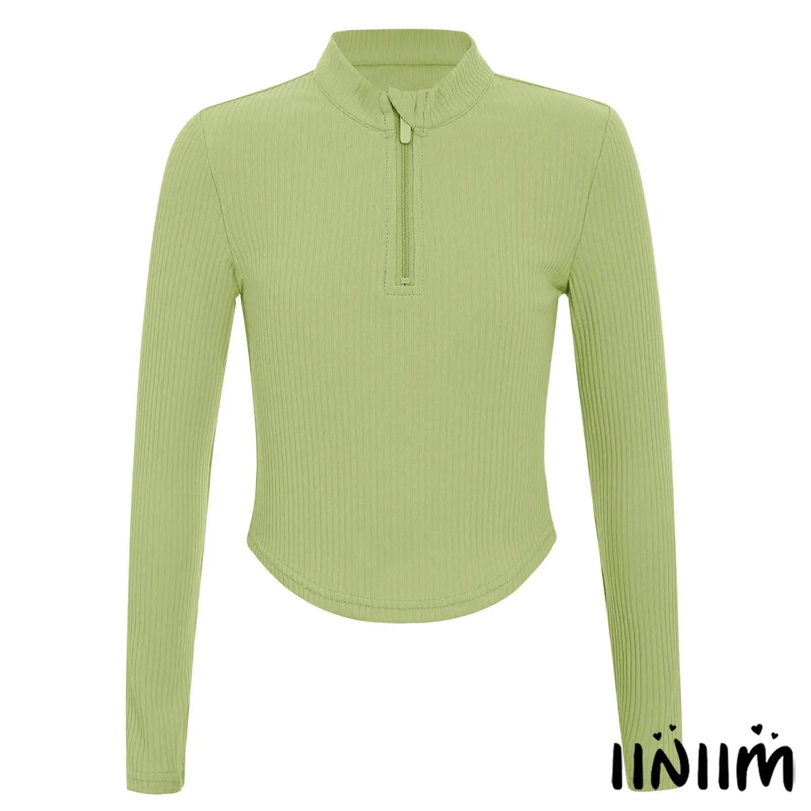 เสื้อเต้นบัลเลต์แจ๊สสำหรับเด็กผู้หญิง แขนยาว คอตั้ง มีรูสอดนิ้วโป้ง แบบสวมหัว มีซิป สีพื้น เรียบง่าย สไตล์ลำลอง