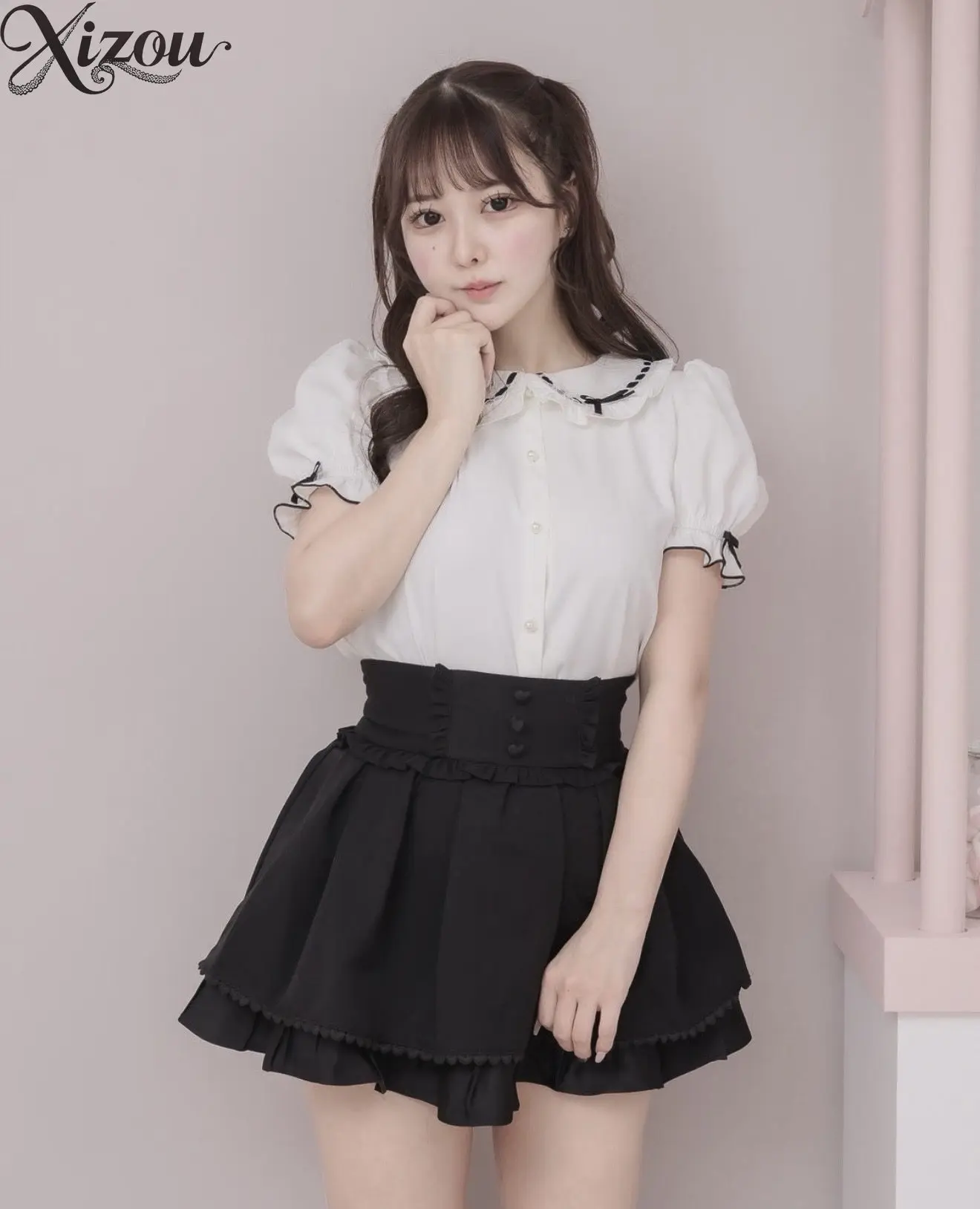 

Sweet Lolita Shirt Blouse White Doll Collar Ruffle Bow Puff Sleeve 2026 Summer Japanese Kawaii Tops 2026 JK Shirts Cleanfit