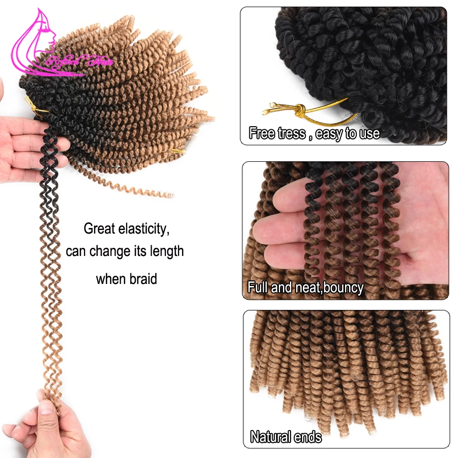 Ombre Spring Twist Hair Fluffy Crochet Braids Synthetic Hair Extensions Braids Free tress Curl Twists 30strands/pc Brown Blonde