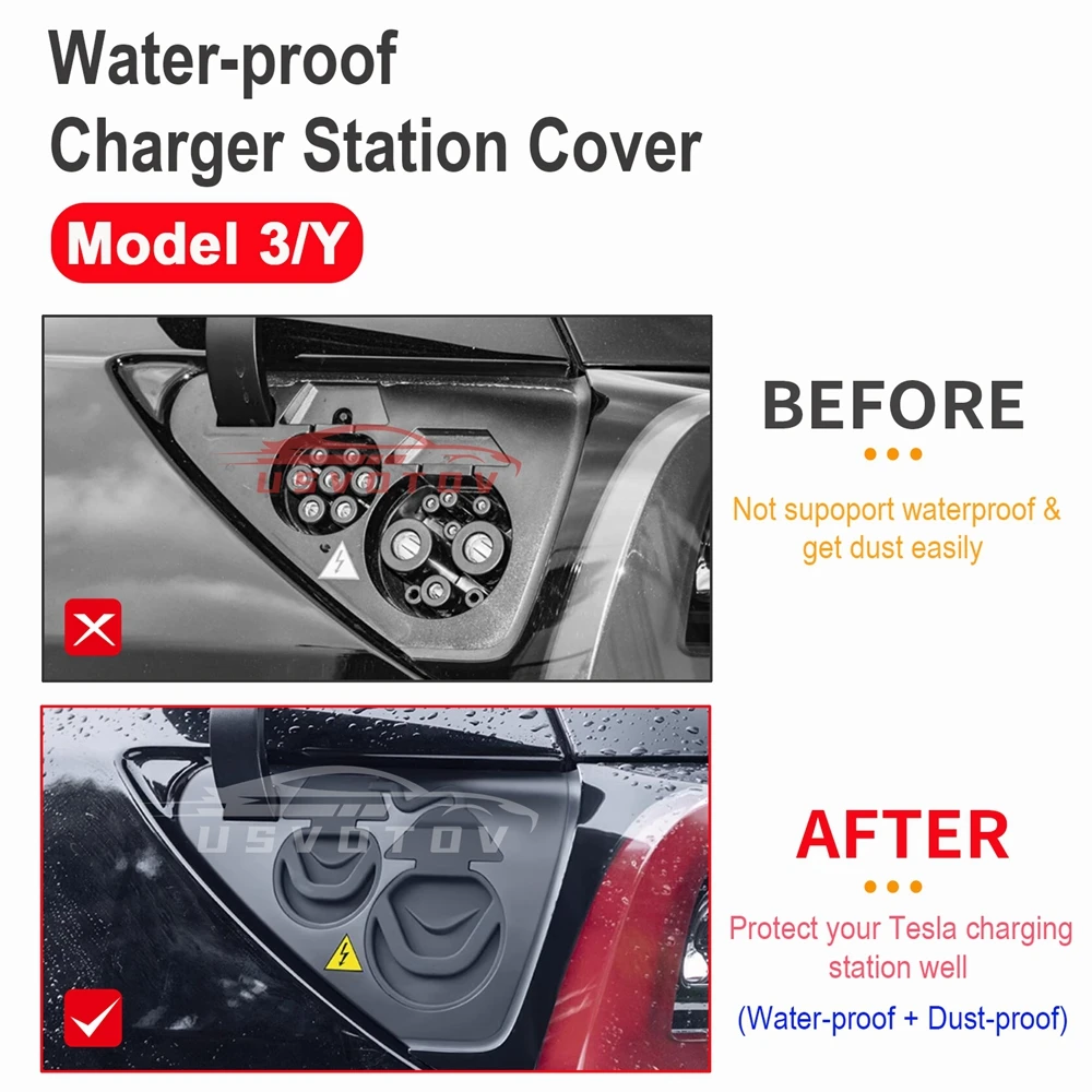 Waterproof Charging Port Cover For Tesla Model 3 Y Accessories 2025 2024 - 2023 Silicone Charger Plug Protector Rainproof Pad