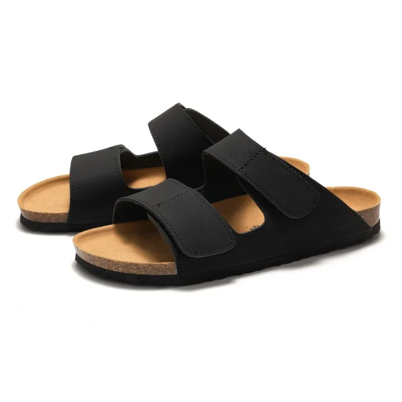 Nouvelles sandales d'été en daim pour hommes, mules décontractées en liège, tongs de plage à double bride pour étudiants
