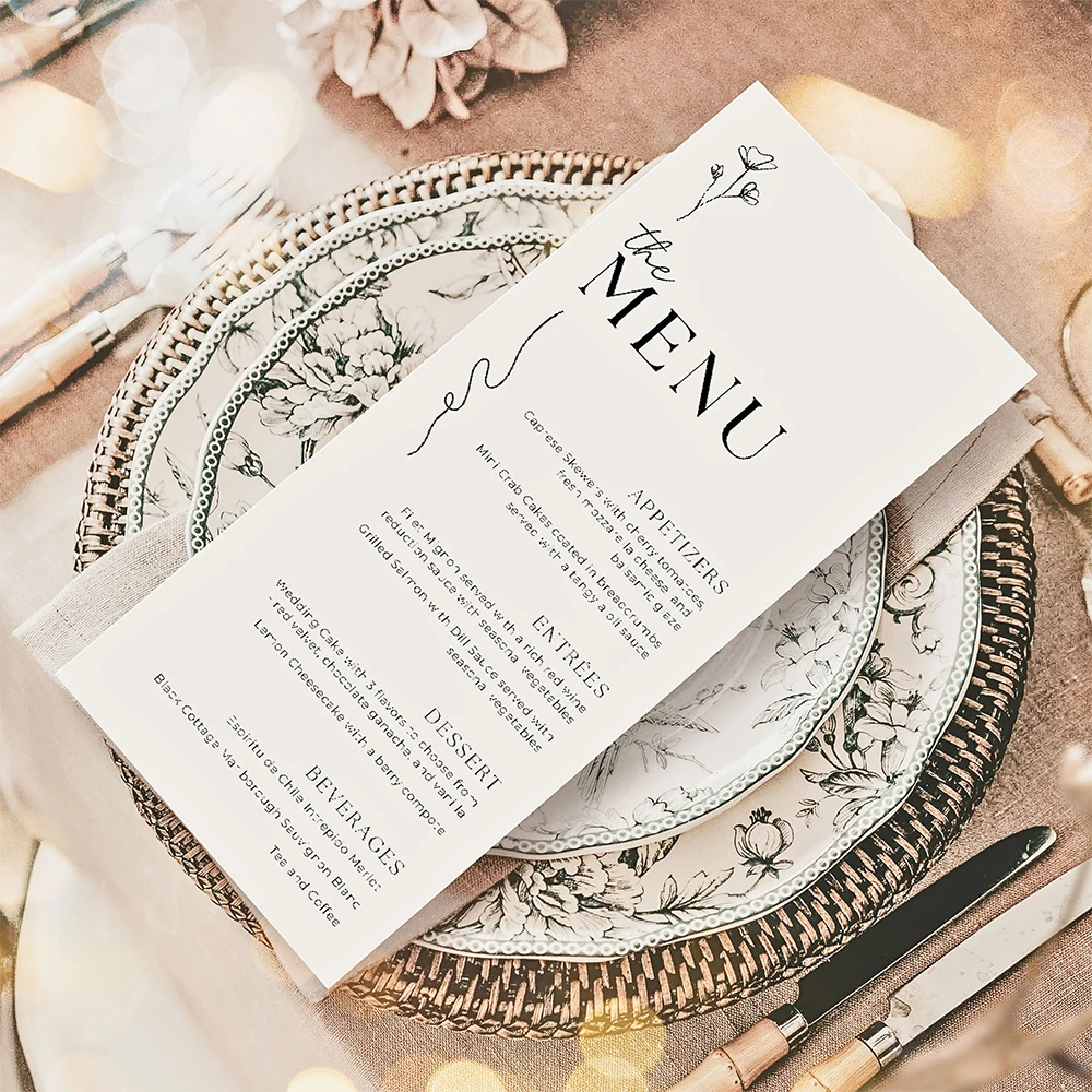 Personalized Table Card Wedding Menu Custom Minimalist Table Decorations Place Setting Party Accessories shower dinner brunch