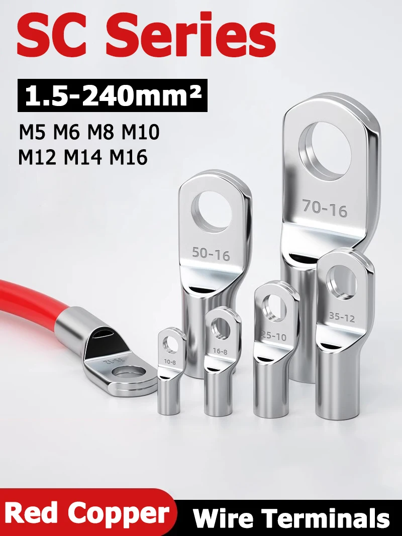 1-50pcs SC-1.5 2.5 4 6 10 16 25 35 50 70 95 120 150 185 240 Fil Antarctique Cuivre politiquement als Batterie Câble Cosses M5 M6 M8 M10 M12M14M16