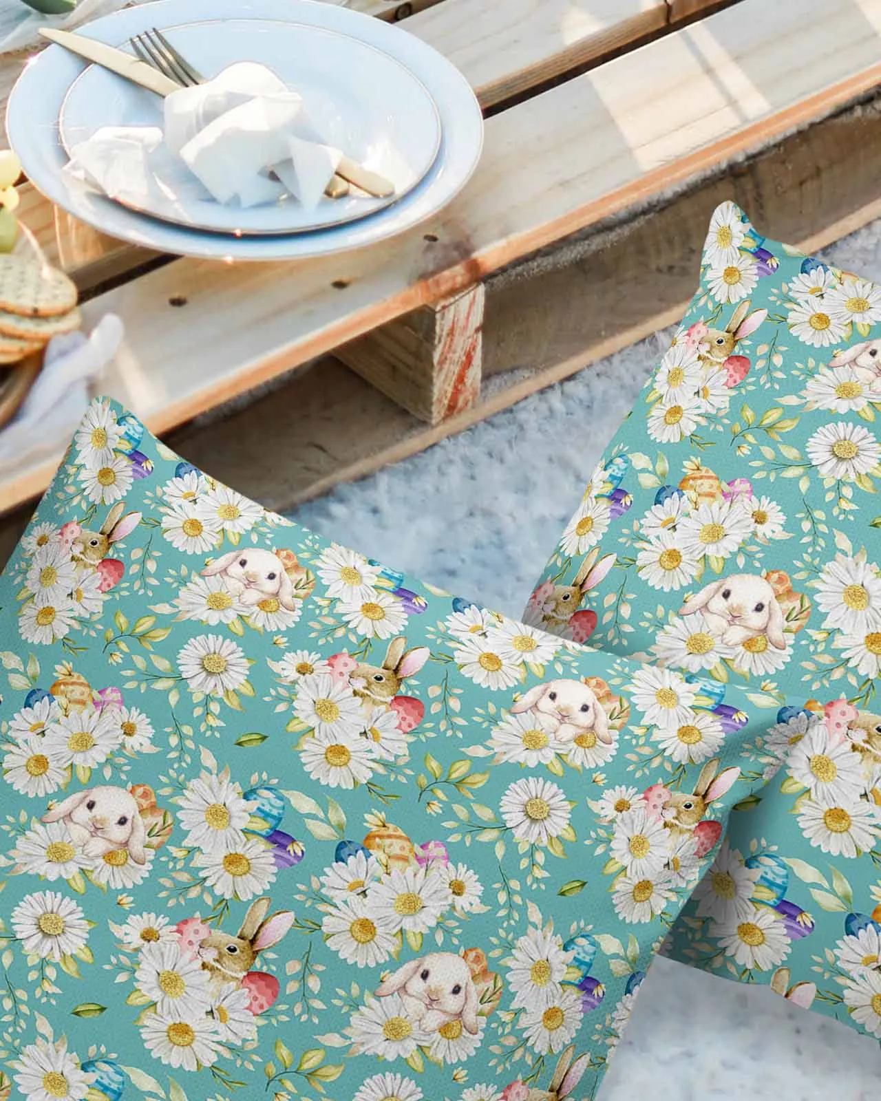 2/4PCS Easter Egg Rabbit Flowers Waterproof Cushion Cover For Home Decoration 40/45/50/60/66cm Pillowcase