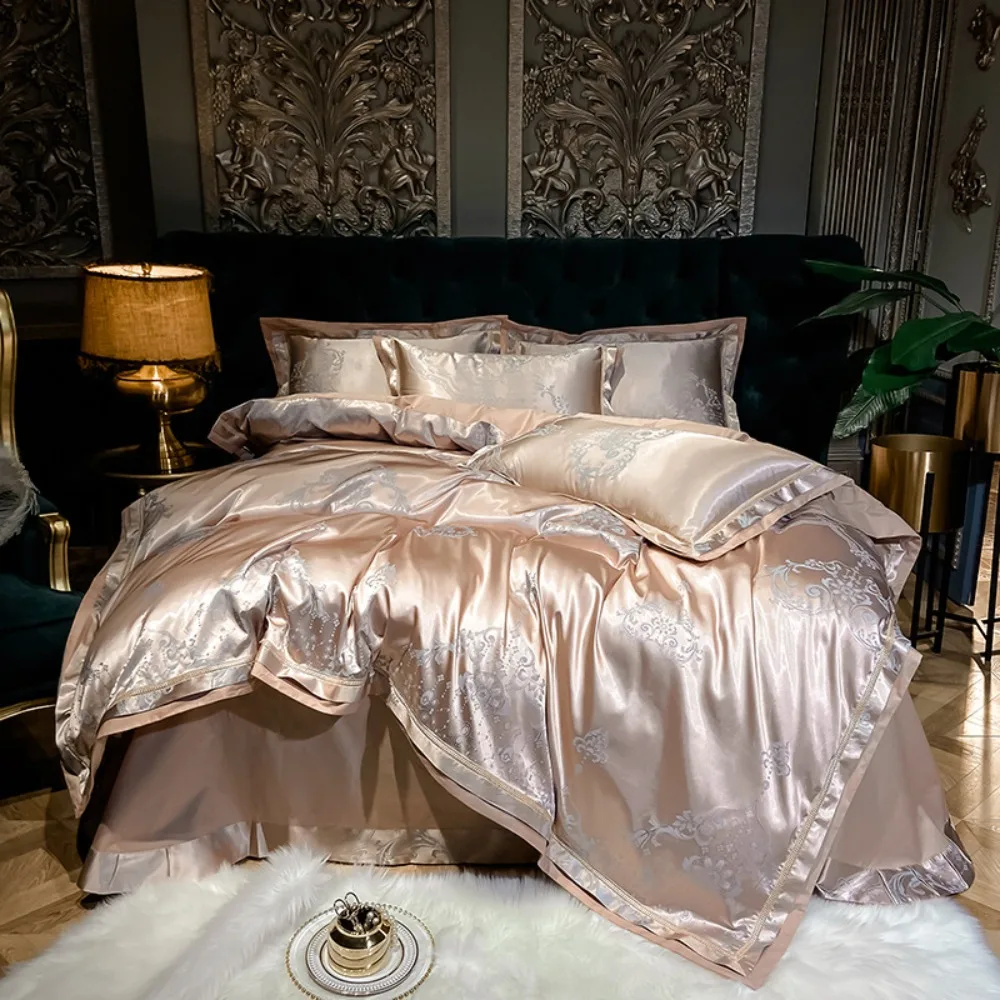 European Style Luxury Satin Four Piece Set Pure Cotton Bed Sheet Quilt Cover Pillow Case High-end Atmospheric Four Piece Set Bed