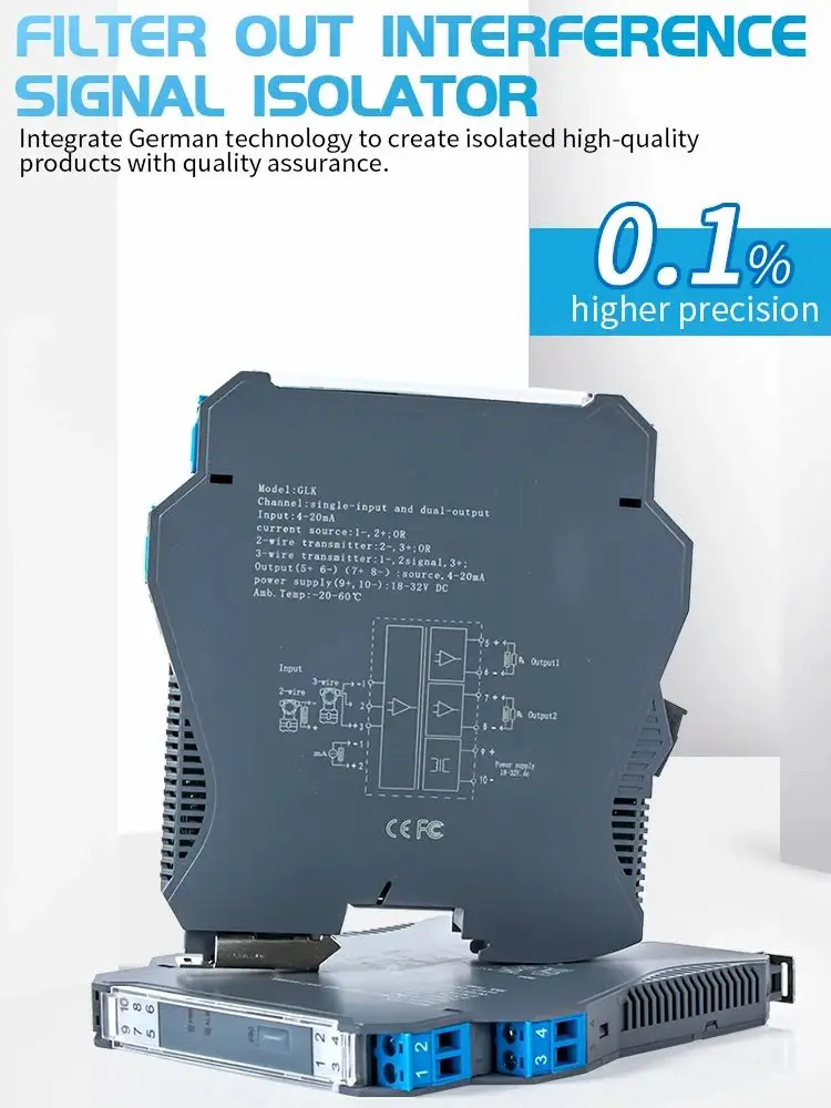 

1 in 1 or 2 out Isolation safety barrier 4-20mA current analog input isolator intrinsical