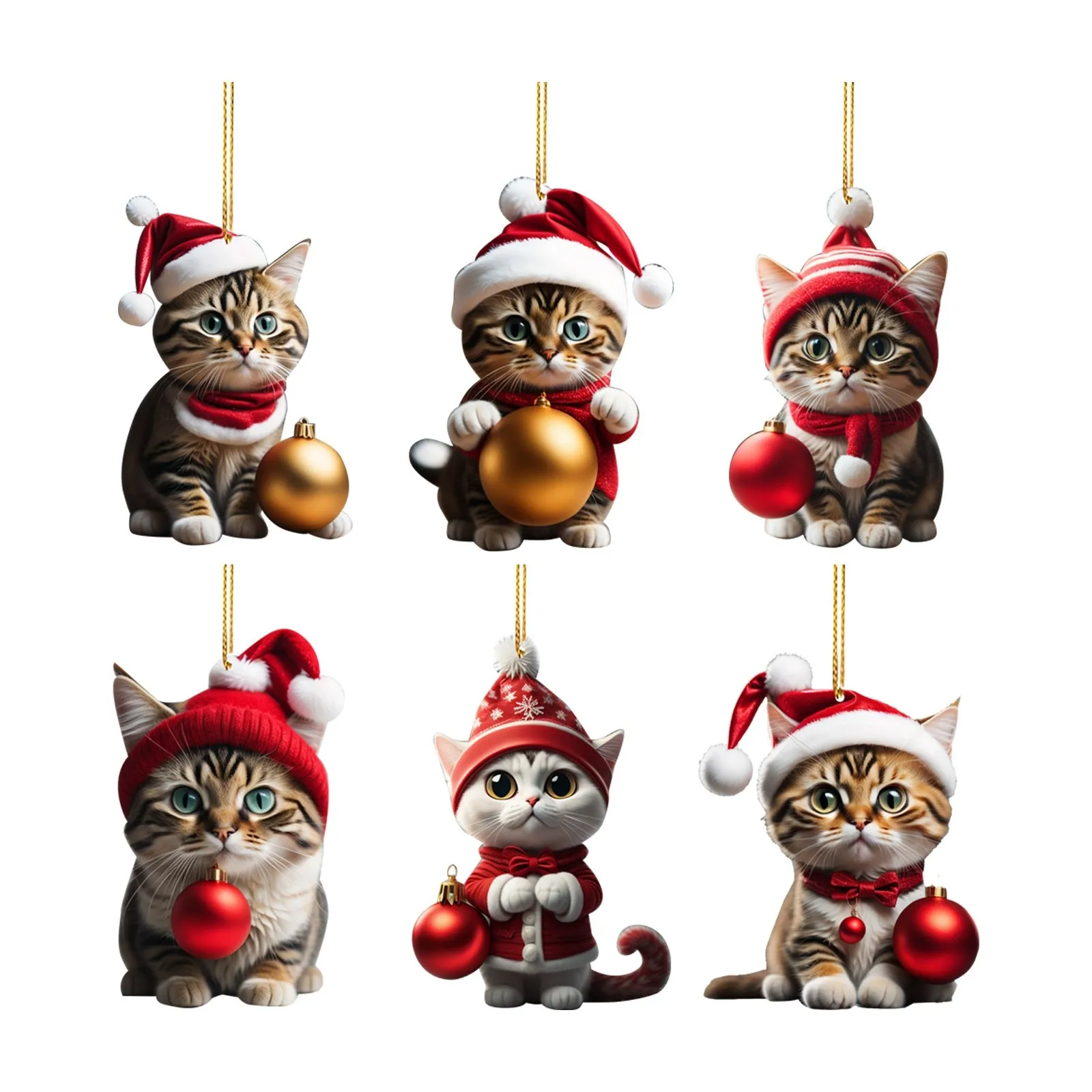 5/6/8PCS Christmas Funny Kitten Doggy Pendant Xmas Tree Hanging Ornament Decoration For Home Xmas Gifts Ornaments Party Supplies