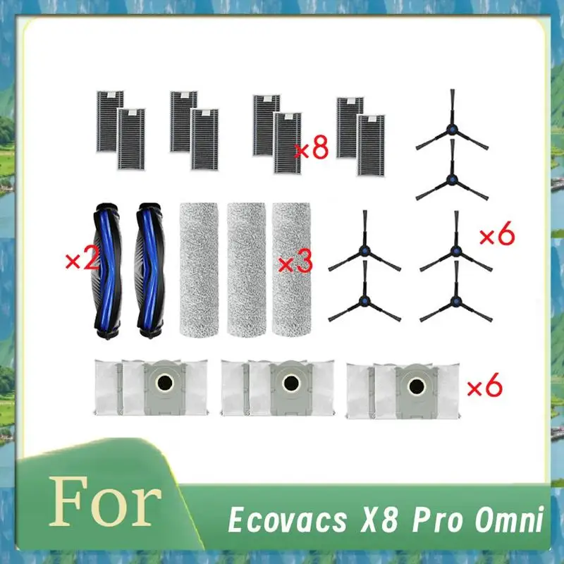 

25 шт. для Ecovacs X8 Pro Omni робот-пылесос, роликовая боковая щетка HEPA-фильтр, накладка для швабры, мешок для пыли, сверхпрочные аксессуары