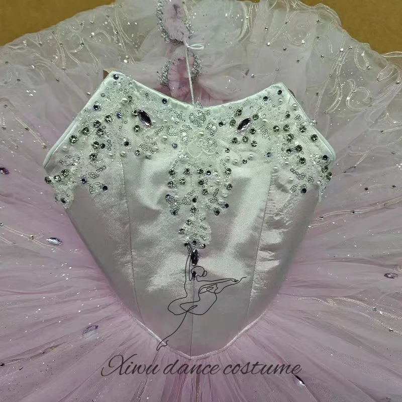 Professioneller, maßgeschneiderter Ballettrock, kurzer Rock, flauschiger Rock, Performance-Uniform, rosa, Wettbewerb für Kinder und Erwachsene