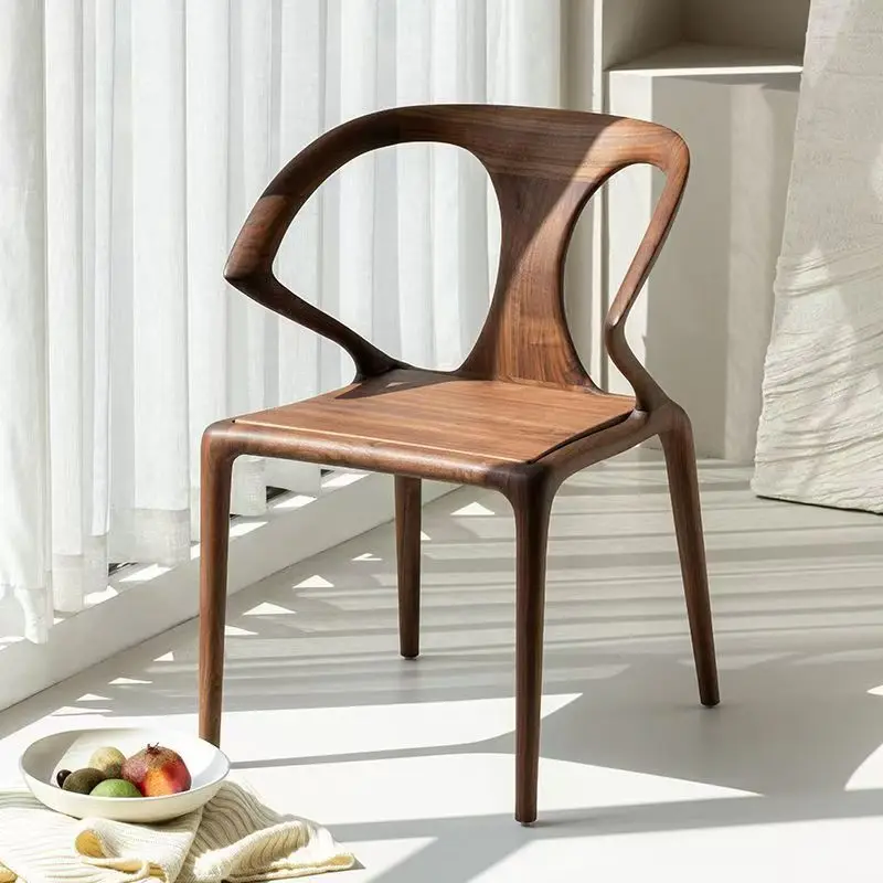 

Medieval North American black walnut chair light luxury desk living room leisure chair designer solid wood back chair