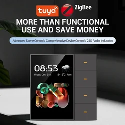 Tuya Zigbee 3,5-дюймовый умный настенный переключатель с сенсорным экраном, 4 группы, 8-позиционный радарный датчик сцены, переключатель затемнения, занавеска, умный дом