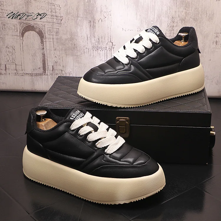 Sneaker Casual Men Designer White Shoes Fashion Genuine Leather Cowhide Breathable Height Increased Flat Platform Board Shoes