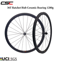 CSC 700C Carbon Wheelset Ceramic Bearing Road bike wheels 36T Ratchet System Center Lock Hub for Gravel Bicycle 1280g