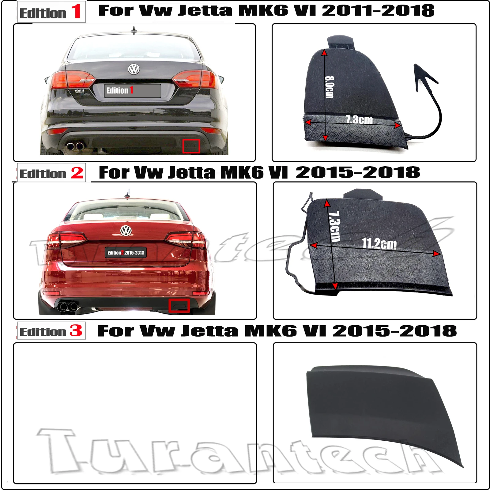 

Rear Tow Cover for 11-18 Vw Jetta VI MK6 GTD TDI S SE SEL 1.8L 1.4L 2.0L 2.5L Towing Eye Hook Cap