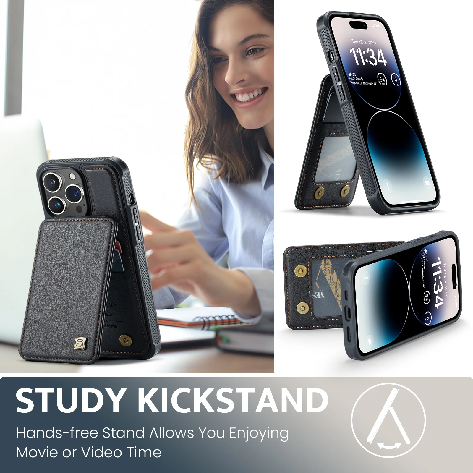 AutSpace-A02 For iPhone 16 15 14 13 12 11 Pro Max Shockproof Luxury Flip PU Leather Wallet Case Card Slot Phone Back Cover Shell