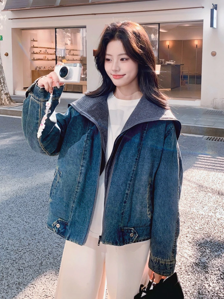 Women's Cropped Puffer Jacket Stand Collar Full Zip Winter Down Coat Warm Insulated Street Style Cold Weather Casual Outerwear