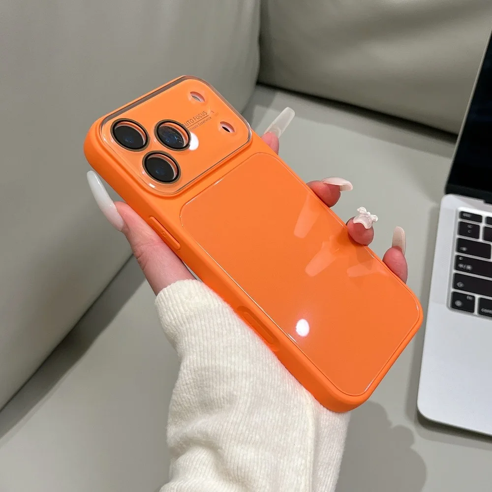 Fashion Glossy Metallic Phone Case for iPhone 18 17 16 15 14 13 Pro Max Big Window Camera Protection Hard Cover