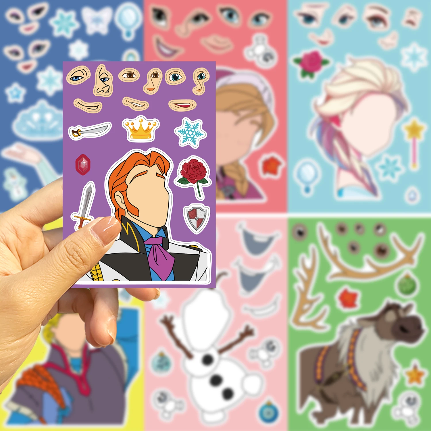 8Pcs Disney Movie Frozen Make a Face Stickers Cartoon Decal Skateboard Laptop Motorcycle Kawaii Cartoon Sticker Pack Kids Toy