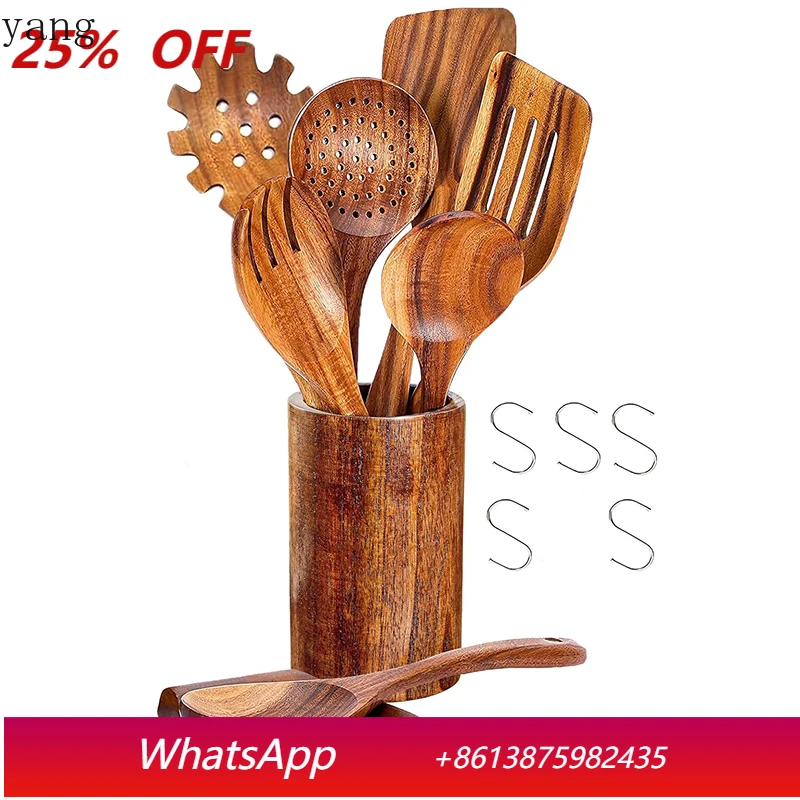 

9 Pcs Wooden Spoons for Cooking Utensils Natural Teak Wooden Cooking Spoons with Nonstick Spatula Set Kitchen Essentials