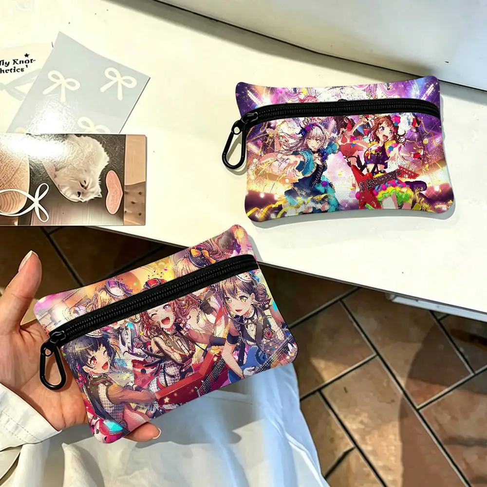 Anime BanG Dream Portable Oxford Fabric Mini Wallet Carabiner Design Small Coin Bag For Cards Keys Earphones