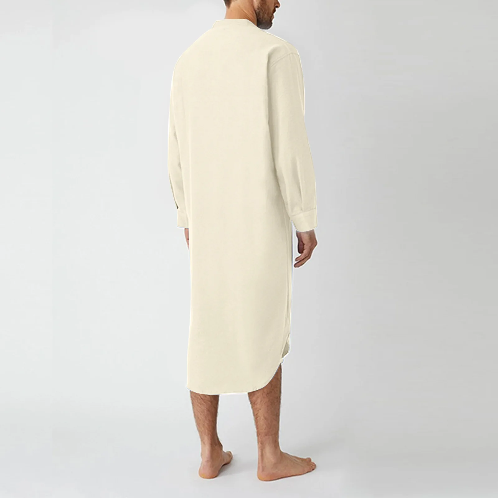 Männer Button-down Schlaf Roben Einfarbig Stehkragen Langarm Nachthemd Mode Komfortable Hause Tragen Lose Bademäntel m-3XL – Detail 26