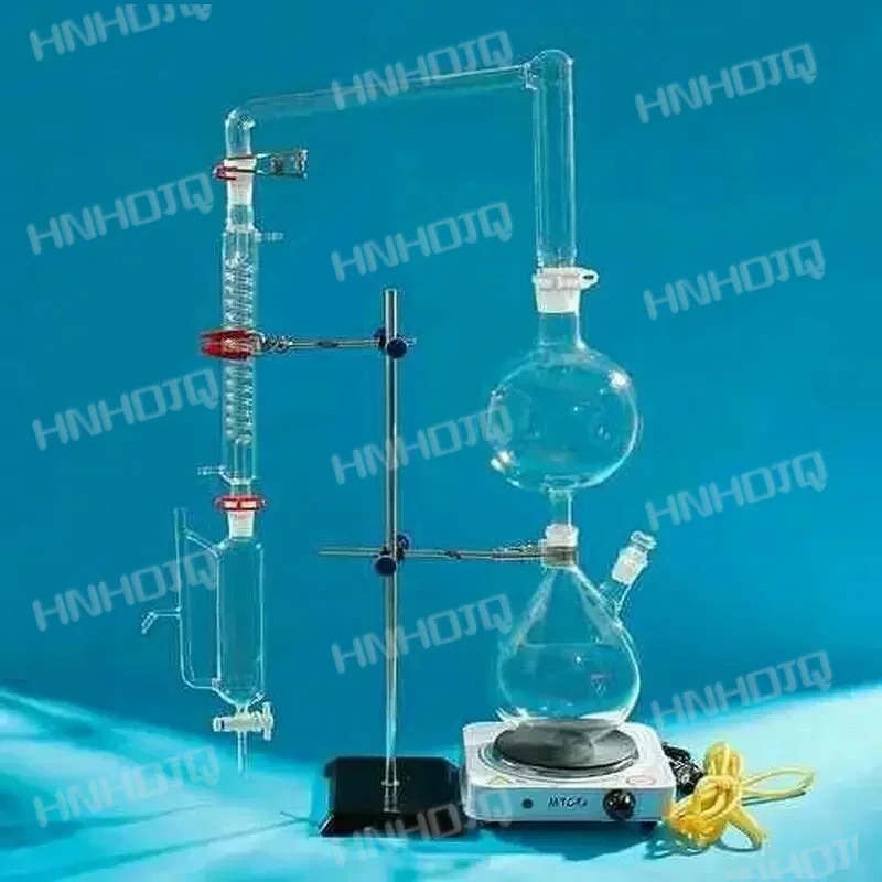 Lab Essential Oil Steam Distillation Apparatus Glassware Kits Water Distiller Purifier W/Hot Stove Condenser 500ml/1000ml/2000ml