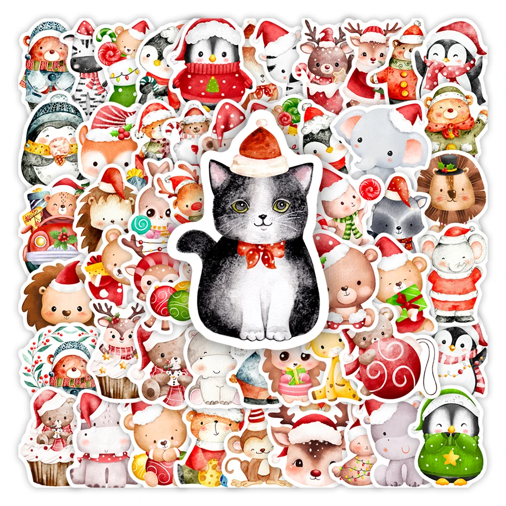 

Cartoon Christmas Animals Stickers Cute Penguin for DIY Crafts Kid Gift Toy Waterproof Decal Scrapbook Luggage Bottle Decorative