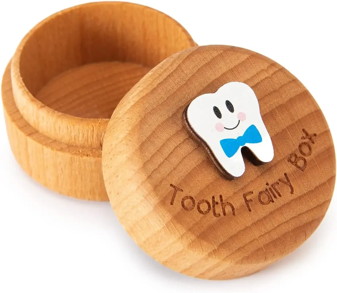 

Cute Wooden Tooth Box with 3D Design for Kids, Lost Tooth Keepsake Storage Gift, Blue