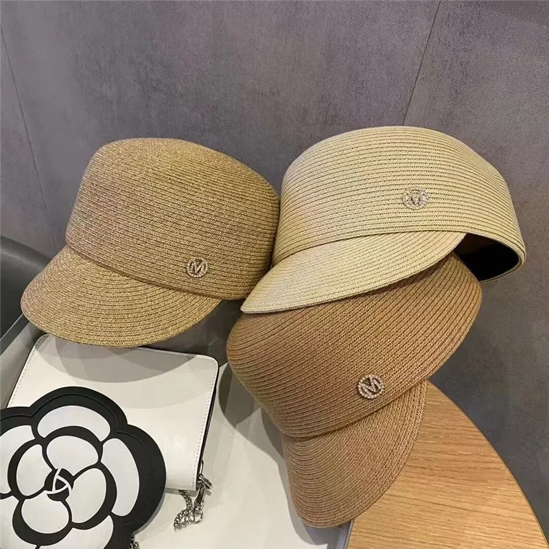 Designer Braided Sun Hat British Style, Adjustable Duckbill Cap for Women Summer Outdoor Sunshade Accessories