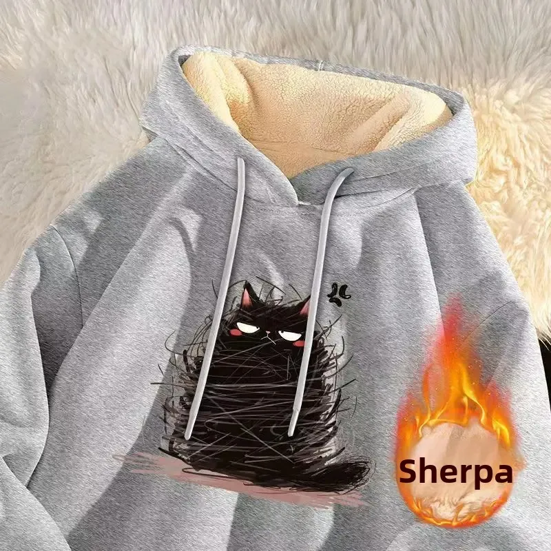 سترة بقلنسوة مخملية من لامب كاجوال فضفاضة مناسبة للجنسين للخريف والشتاء ملابس رياضية مريحة من مادة ناعمة ملابس الشارع #3