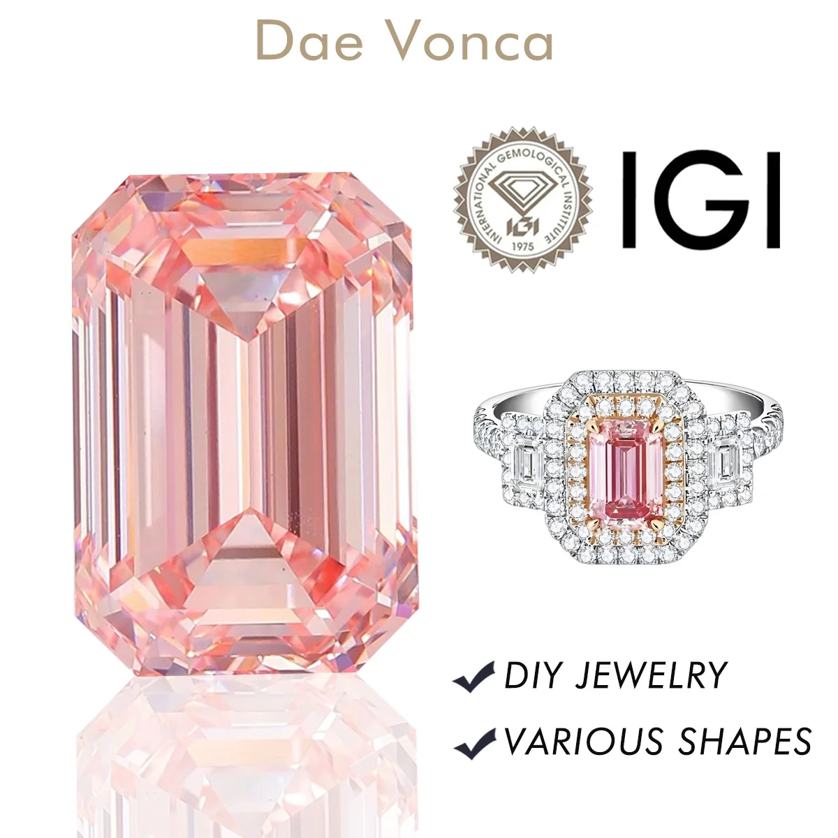 Sakura Pink Emerald Cut Lab Grown Diamonds 0.5-3.0ct HPHT/CVD Lab Created Diamonds IGI Certificate Diamonds For Jewelry Made