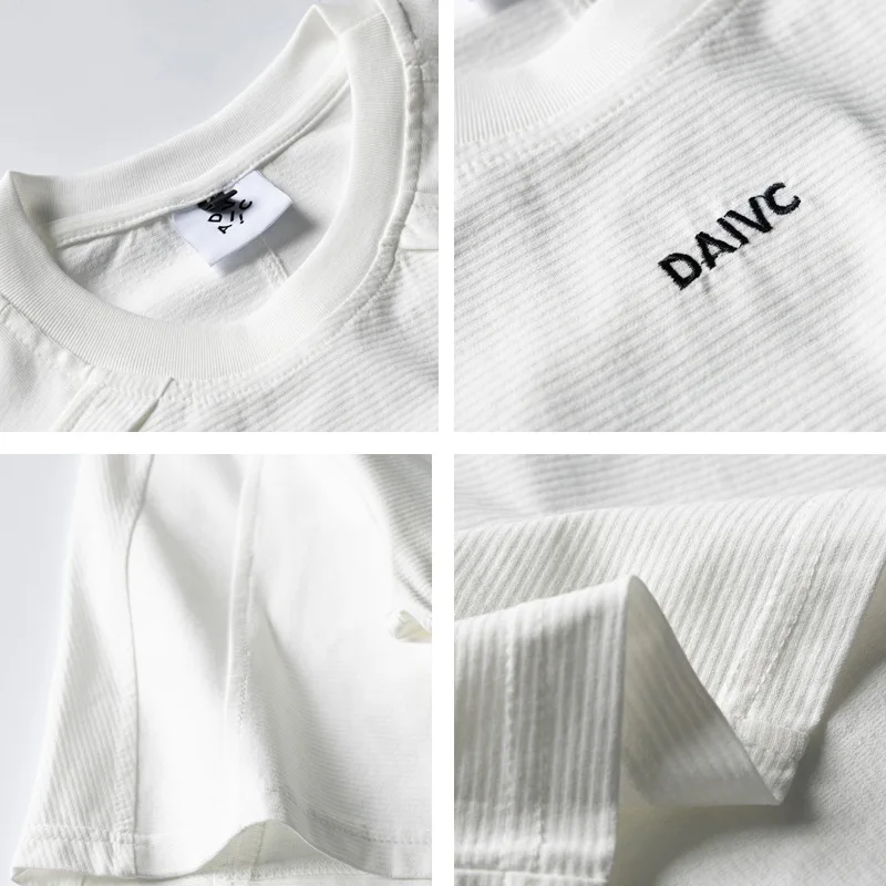 American Amekaji Letter Embroidered Waffle Grid Splicing Short Sleeved T-shirt for Men and Women Loose Half Sleeved T-shirt
